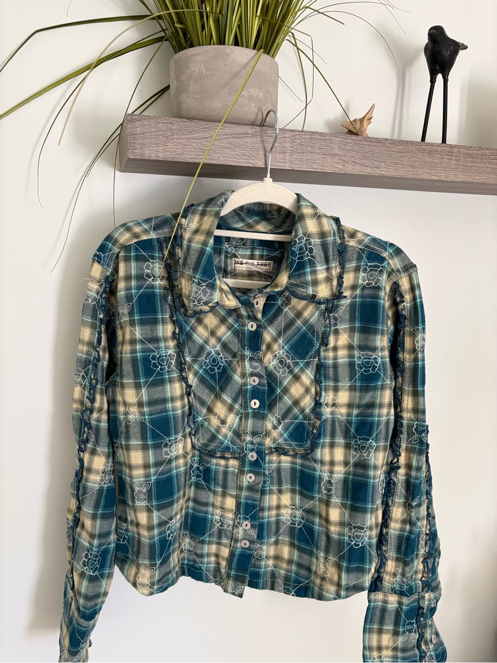 We The Free Teal Plaid Button-Down Shirt free people nwt